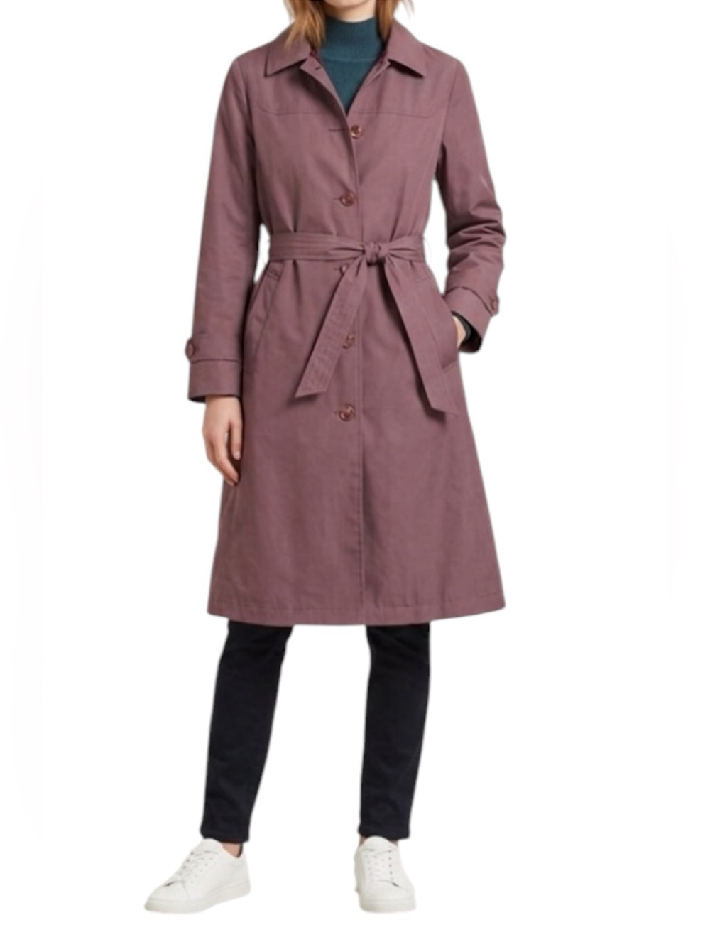 London Fog Brown Button Down Belted Wool Blend Lined Trench Coat Jacket 10 P